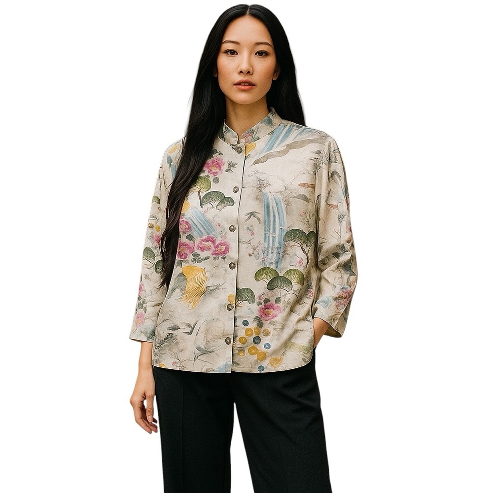 CITRON Santa Monica Womens PM Asian Inspired Art-To-Wear Tunic Silk Blouse Top